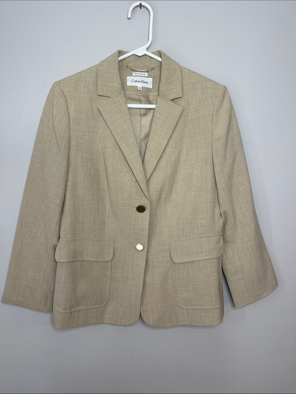 Calvin Klein Women's Tan Single-Breasted Blazer size 10 stretch